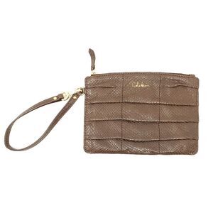 Cole Haan Snake Embossed Leather Wristlet Brown Gold Detachable Strap Wallet